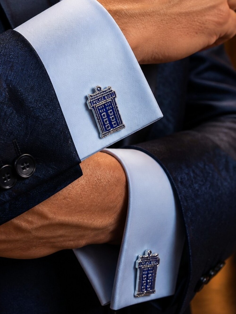 Blue Police Box Cufflinks Time Travel Sci Fi British TV Fan Geek Groom Dr Who